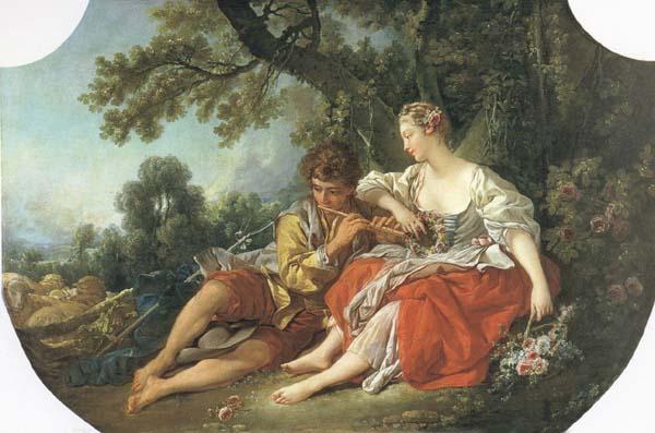 Francois Boucher Shepherd Piping to a Shepherdess oil painting image